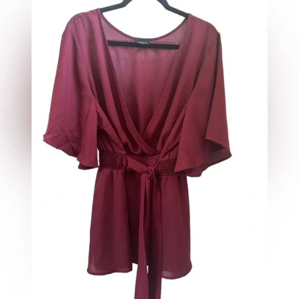 TORRID Wine Red Wrap Tie Blouse, 2X